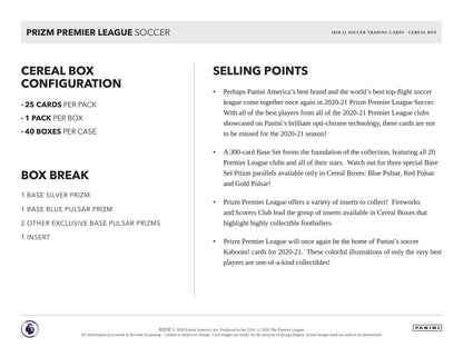 2020/21 Panini Prizm Premier League EPL Soccer Cereal 40-Box Case