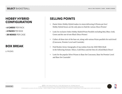 2020/21 Panini Select Basketball H2 Hobby Hybrid Box