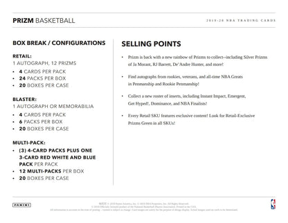 2019/20 Panini Prizm Basketball 24-Pack Retail 20-Box Case