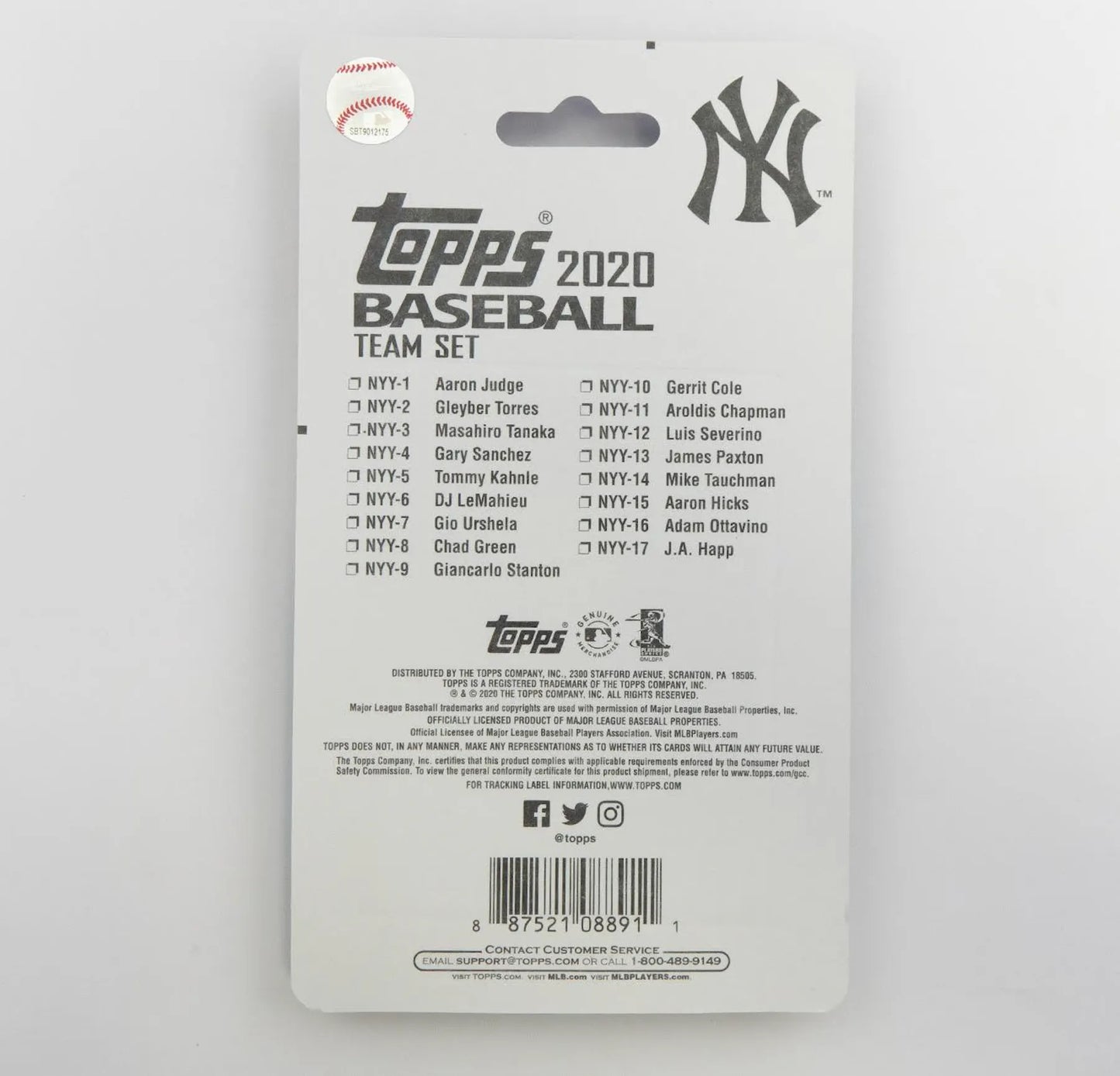 2020 Topps Baseball New York Yankees Team Set