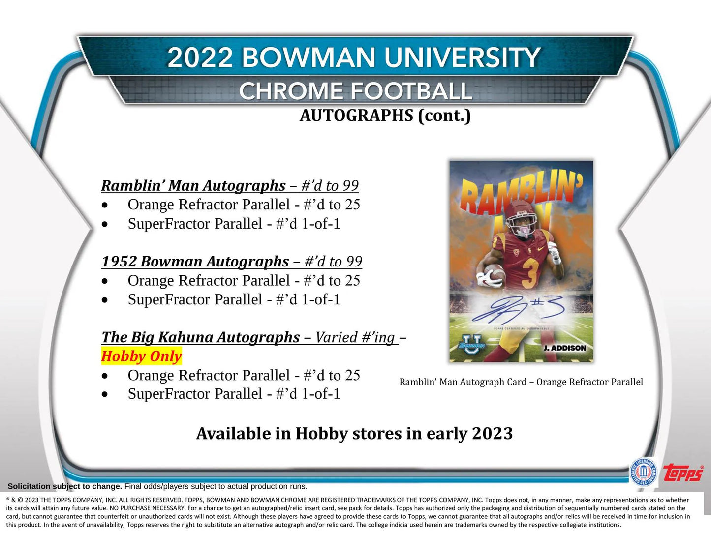 2022 Bowman Chrome University Football Hobby 12-Box Case