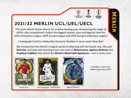 2021/22 Topps UEFA Champions League Merlin Chrome Soccer Hobby 12-Box Case