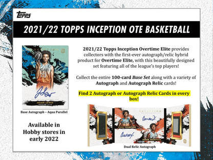 2021/22 Topps Inception Overtime Elite Basketball Hobby Box