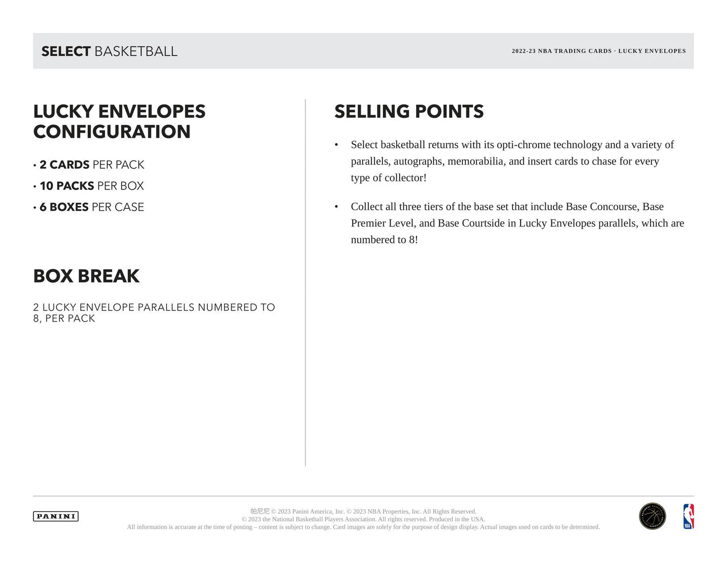 2022/23 Panini Select Basketball Lucky Envelopes 10-Pack Box