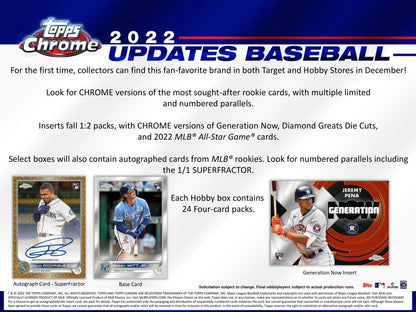 2022 Topps Chrome Update Series Baseball Hobby 12-Box Case (Factory Fresh)
