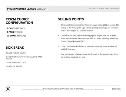 2022/23 Panini Prizm Premier League EPL Soccer Choice 20-Box Case (Factory Fresh)