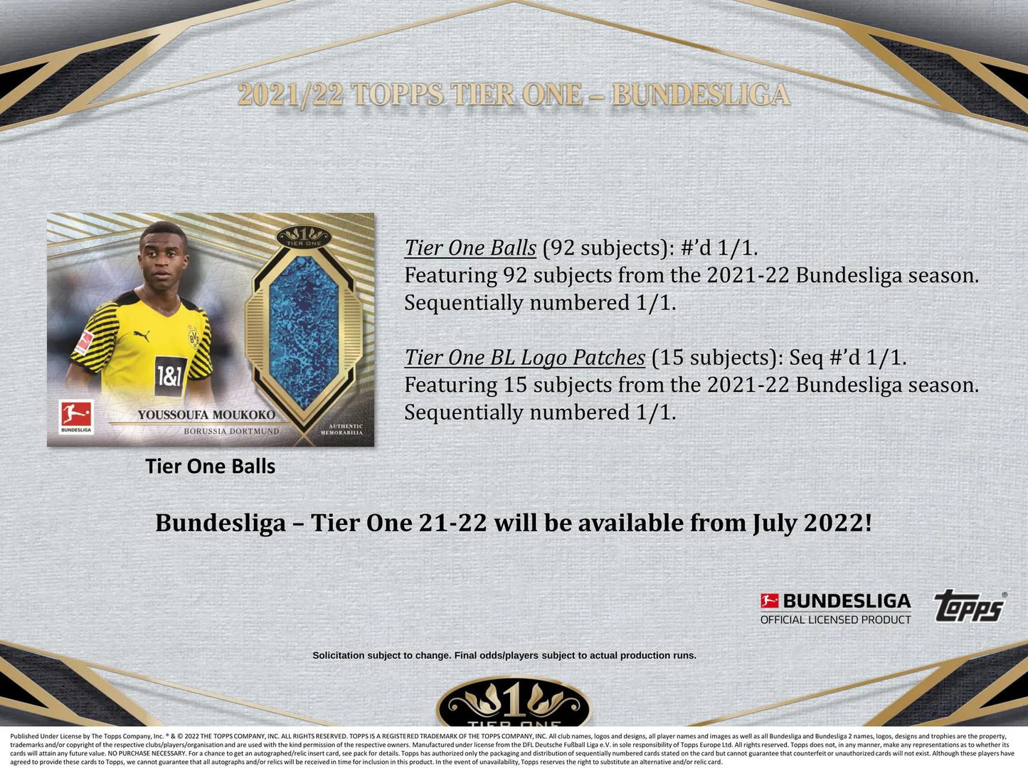 2021/22 Topps Tier One Bundesliga Soccer Hobby 12-Box Case