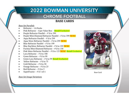 2022 Bowman Chrome University Football 7-Pack Blaster 40-Box Case (Pink Refractor!)