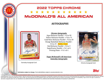 2022 Topps McDonald's All American Chrome Basketball Hobby Box
