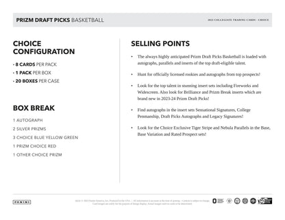2023/24 Panini Prizm Draft Picks Basketball Choice 20-Box Case